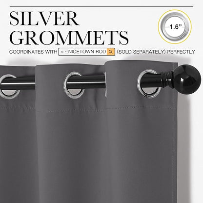 NICETOWN Bedroom Blackout Curtains Panels, 1 Pair, 55 inches by 110 Inch, Grey, Triple Weave Energy Saving Thermal Insulated Solid Grommet Blackout Draperies for Patio