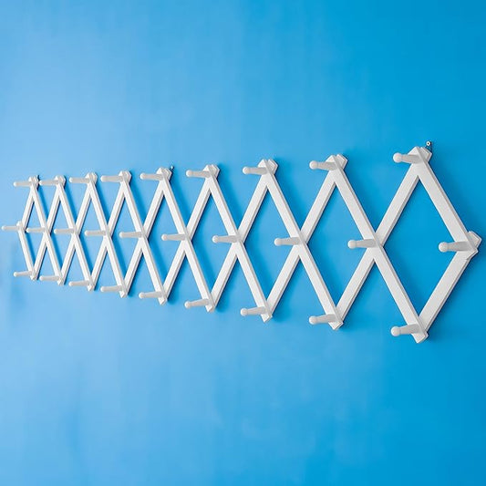 SKOLOO Accordion Wall Hanger with 28 Hooks, Modern Expandable Coat Rack Hat Rack for Wall, Solid Wooden, White