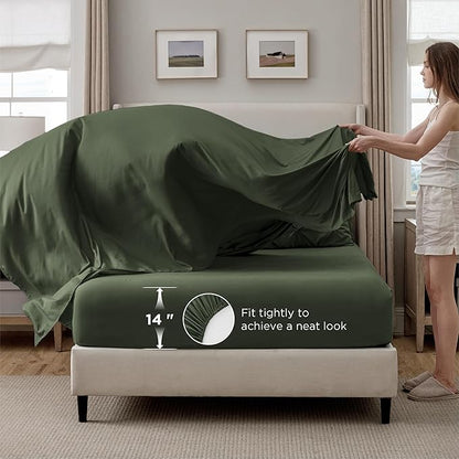 Bedsure California King Comforter Set Olive Green - Bed in a Bag Cal King Bedding Set 7 PCS, GentleSoft™ Pintuck Bed Set Gift for Family, Pinch Pleat Green Comforter with Sheets, Pillowcases & Shams