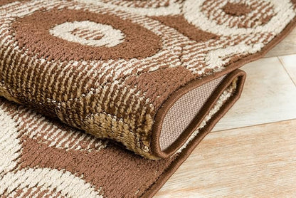 Custom Length Cut to Size Modern Farmhouse Carpet Runner Rug for Hallways, Non Slip Rubber Backed, 31 inch Wide X Customized Length, Geo Brown, 31 inch X 3 feet, Doormat Size