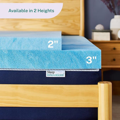 Sleep Innovations 2 Inch Cooling Gel Infused Memory Foam Mattress Topper, Queen Size, Cool Comfort, Medium Support