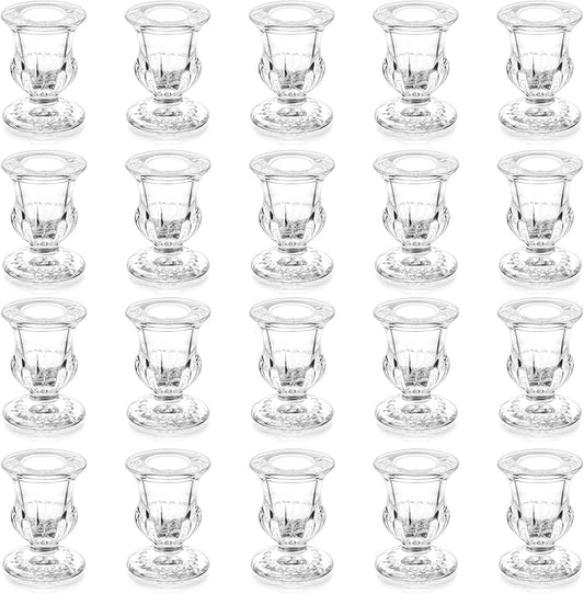 20 Pcs Glass Taper Candle Holders - Romadedi Clear Small Candlestick Holder Bulk, Thicker Glass Candle Sticks Set for Wedding Christmas Party Dining Table Table Centerpiece Decor