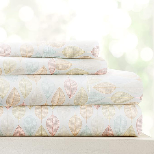 Linen Market Double-Brushed Patterned Microfiber Twin Sheet Set 3 Piece – Oeko-TEX Certified Ultra Soft & Wrinkle-Free - 16" Deep Pocket Sheets - Easy Care Twin Size - Fall Foliage Yellow