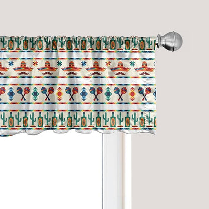 Ambesonne Mexican Window Valance, Latin American Cultural Native Borders Indigenous Saguaro Sombrero Tequila Bottle, Curtain Valance for Kitchen Bedroom Decor with Rod Pocket, 42" x 18", Jade Green