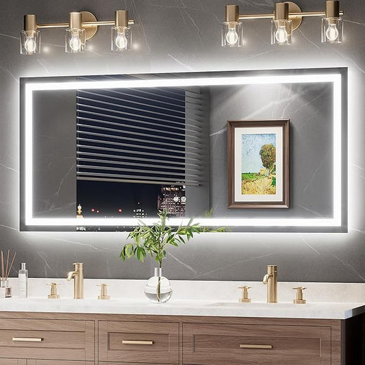 TokeShimi LED Bathroom Mirror 60 x 28 Lighted Bathroom Vanity Mirror with Lights,Brighter Frontlit and Backlit Light up Anti Fog Mirror