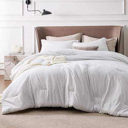 Bedsure Queen Comforter Set - Grayish White Soft Bedding for All Seasons, Cationic Dyed Bed Set, 3 Pieces, 1 Queen Size Comforter (90"x90") and 2 Pillow Shams (20"x26"+2")