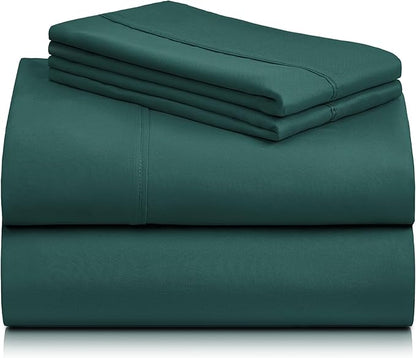 LuxClub 4 PC Full Sheet Set, Breathable Luxury Bed Sheets, Deep Pockets Wrinkle Free Cooling Bed Sheets Machine Washable Hotel Bedding Silky Soft - Emerald Full