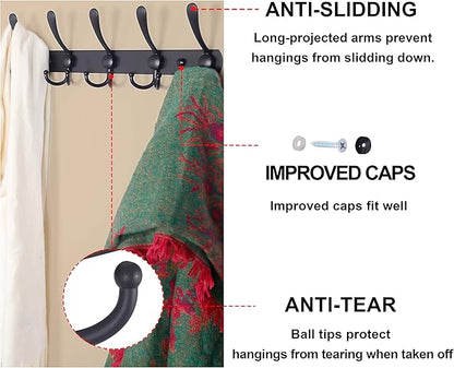 Dseap Coat Rack Wall Mounted - 5 Tri Hooks, Heavy Duty, Stainless Steel, Metal Coat Hook Rail for Coat Hat Towel Purse Robes Mudroom Bathroom Entryway (Rose Gold, Pack of 2)