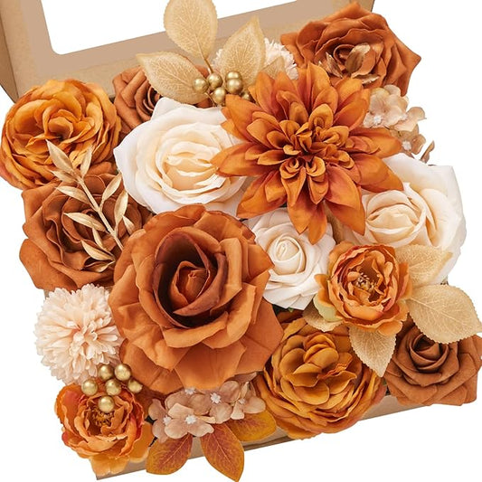 Alecono Artificial Flowers, Orange Fake Flowers for DIY Fall Wedding Bouquets, Wedding Cake Flowers for Table Centerpieces Baby Shower Birthday Party Home Decorations