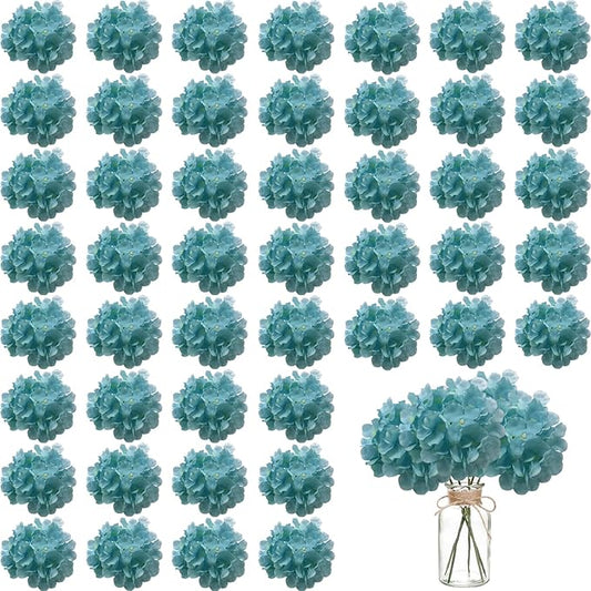 100PCS Artificial Hydrangea Flowers, Fake Flowers Silk Hydrangea Full Flowers Heads with Stems for Wedding Home Party Shop Baby Shower Decor (Yellow Blue)