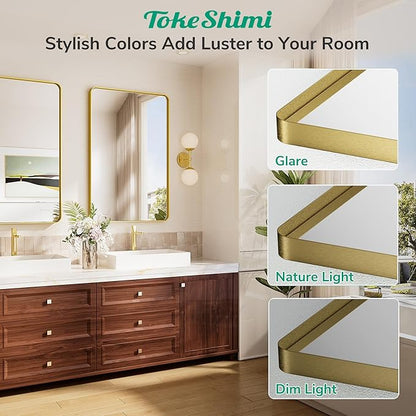 TokeShimi 55x36 Bathroom Mirror Gold,Aluminum Framed Bathroom Mirrors for Over Sink,Rectangle Vanity Mirror Bath,Shatterproof Tempered Glass Wall Mirror Modern(Horizontal/Vertical)