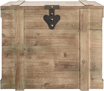 Household Essentials Antiqued Decorative Trunk, Large, Chinese Fir Panel and MDF, Smooth Backing and Metal Hinge Accent, Flat Top and Stay-Open Lid