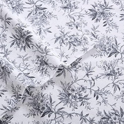 Laura Ashley - Flannel Sheets King Size, Anti-Pilling & Wrinkle Resistant Cotton, Touchably Soft for All-Season Comfort - Bed Sheets with Matching Pillowcases & Fitted Sheet (Faye Toile Black)