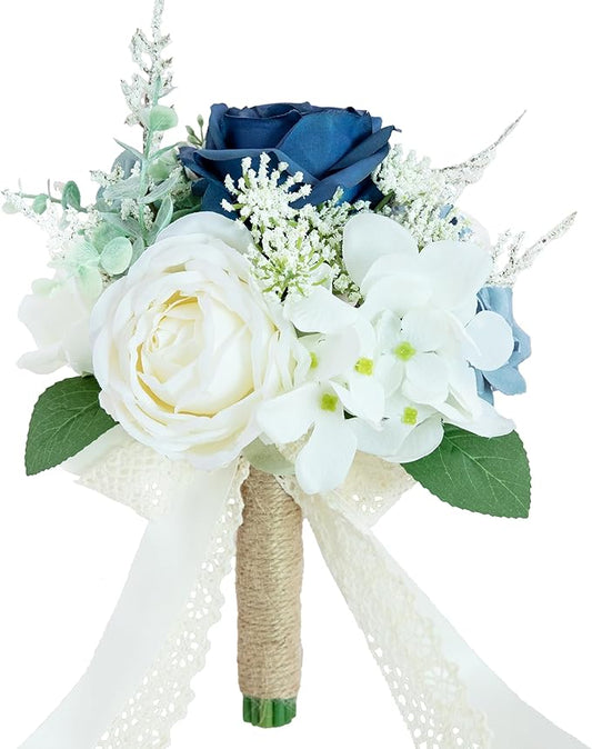 Wedding Bouquets for Bride Bridesmaid, Artificial Dusty Blue Bride Flower Bouquet for Wedding Church Decoration Ceremony, Anniversary, etc, Roses Flowers