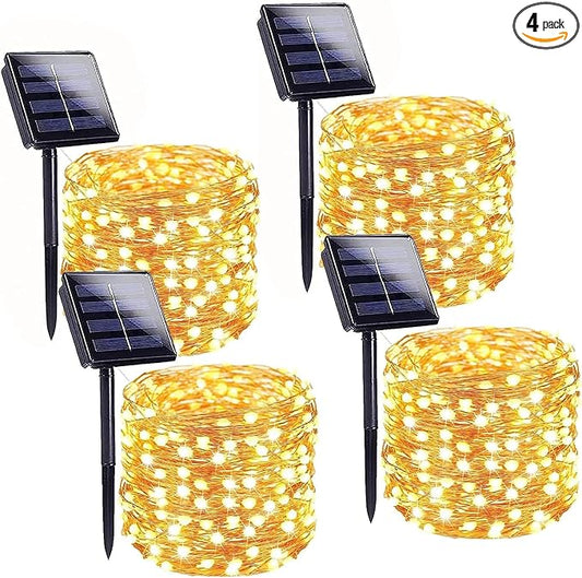 Solar String Lights Outdoor, 4 Pack 160FT 400 LED Solar Twinkle Lights for Outside Waterproof Copper Wire with 8 Modes Solar Fairy Lights for Garden Yard Wedding Christmas Tree Decor (Warm White)