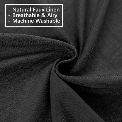 Black Linen Sheer Pinch Pleated Sliding Door Curtains, 2x50 Inches Width, Dark Moody Neutral Light Filtering Drapes 84 Inches Long, Textured Modern Farmhouse Window Curtain Panels
