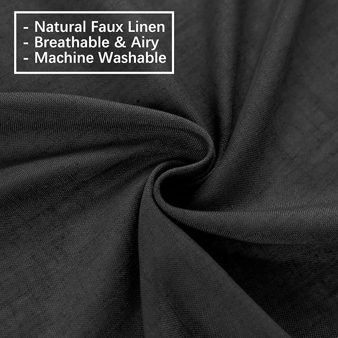 Black Curtains Semi Sheer 102 Inch Long, Linen Textured Light Filtering Drapes for Living Room, Dark Moody Modern Farmhouse Window Decor, Floor to Ceiling Pinch Pleat Curtain with Hooks