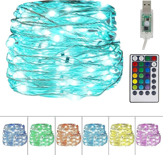 Twinkle Star Color-Changing Fairy Lights, 33Ft 100 LED Waterproof Mini String Lights Twinkle Lights, 16 Colors USB Silver Wire Lights with Adapter for Bedroom Room Garden Party Wedding Christmas Decor