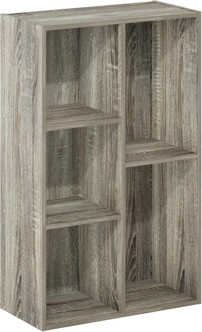 Furinno LUDER Book Shelf, 5-Cube Bookshelf, Reversible Bookcase, 9.4" x 19.5" x 31.5", for Living Room, Bedroom, Home Office, French Oak