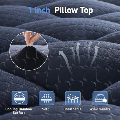 Dual Layer 3 Inch Memory Foam Mattress Topper Twin Size, 2 Inch Gel Memory Foam Plus 1 Inch Cooling Pillow Top Mattress Pad Cover, with 8-21 Inch Deep Pocket, Navy Blue
