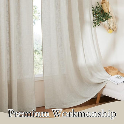RYB HOME Extra Wide Semi Sheer Curtains, Back Tab Duralble Room Divider for Office Bedroom Separation, Large Window Curtains for Sliding Glass Door, Angora, W 70 x L 108, 2 Pcs