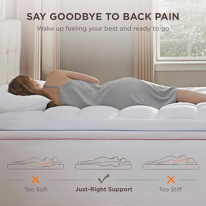 Bedsure Queen Mattress Topper - Extra Thick Mattress Pad Cover with Deep Pocket fits up to 21 Inches, Soft Pillow Top Bed Topper for Back Pain Relief, Overfilled with Down Alternative Filling, White