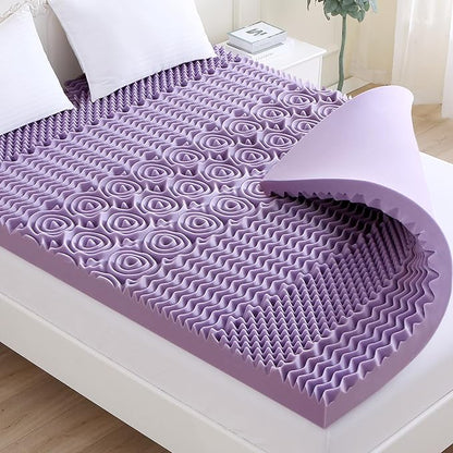 MUXHOMO 2 Inch 7-Zone Full Mattress Topper, Egg Crate Foam Mattress Topper Full Size for Back Pain, Lavender Cooling Gel Infused Bed Pad, CertiPUR-US and Oeko-TEX Certification (54"×75")