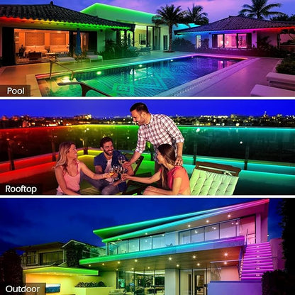 60ft Outdoor LED Strip Lights Waterproof,IP68 Outside Led Light Strips Waterproof with Bluetooth App Remote Control,Music Sync RGB Exterior Led Rope Lights,for Balcony,Deck,Roof,Garden,Pool (60FT)