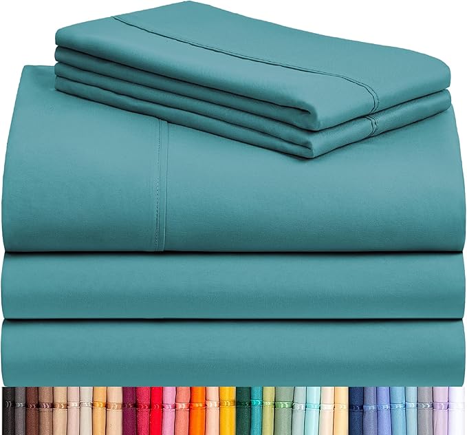 LuxClub 5 PC Split King Sheet Set, Breathable Luxury Bed Sheets, Deep Pockets Wrinkle Free Cooling Sheets Machine Washable Hotel Bedding Silky Soft - Teal Split King