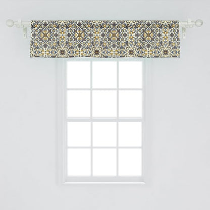 Ambesonne Turkish Pattern Window Valance Pack of 2, Flowers in and Traditional Style, Rod Pocket Curtain Valances for Kitchen Bedroom, 42" X 12", Earth Yellow Slate Blue