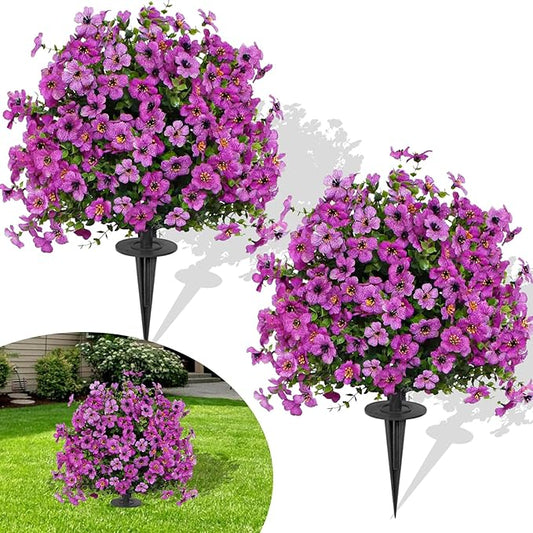 23" Set of 2 Artificial Boxwood Topiary Ball with Violet Flowers with Spikes for Outdoor, UV Resistant Faux Greenery Shrubs, Realistic Fake Bushes Plants for Garden, Yard, Front Porch, Patio Decor
