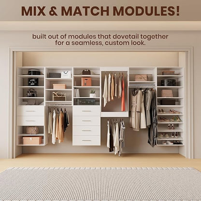 ROOMTEC 19.5" Double Hanging Closet Unit, Modular Closet System with Hanging Rod, Wardrobe Organizer for Bedroom or Walk-in Closet, Wall Mounted, Customizable Clothes Storage Unit, White
