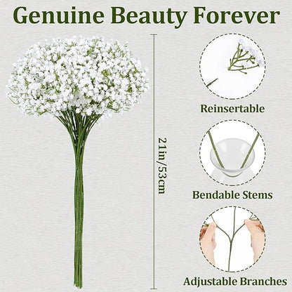 100 Pcs Babys Breath Artificial Flowers, Baby Breath Flowers Artificial Bulk, Real Touch White Fake Flowers, Faux Babies Breath Gypsophila for Wedding Home Decor Floral Arrangement