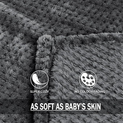 Exclusivo Mezcla Fleece Bed Blanket Queen Size, Super Soft and Warm Blankets for Couch, Sofa and Bed Waffle Textured, Cozy, Fuzzy and Lightweight (Dark Grey, 90x90 Inches)