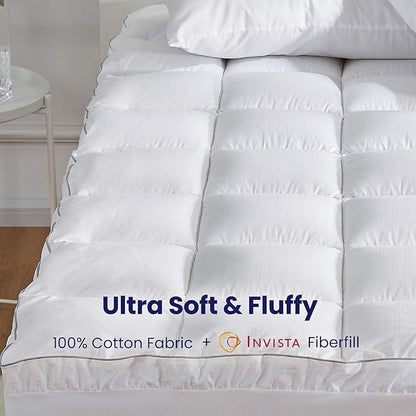 SLEEP ZONE Queen Size Cotton Mattress Pad, Machine Washable Mattress Protector Cover, Soft Cotton Top Cooling Mattress Topper Fits 8-21 inch Deep Pocket, Queen