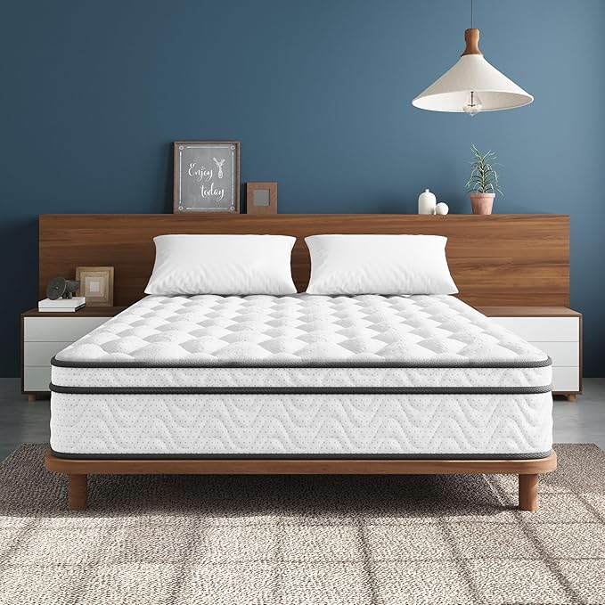 Vesgantti Full Mattress 10 Inch, Fiberglass-Free | Cool Sleep Hybrid Double Mattress in a Box - Memory Foam & Pocket Springs, Ergonomic Design, Pressure Relief, Medium Firm Feel, 54"×75"×10"