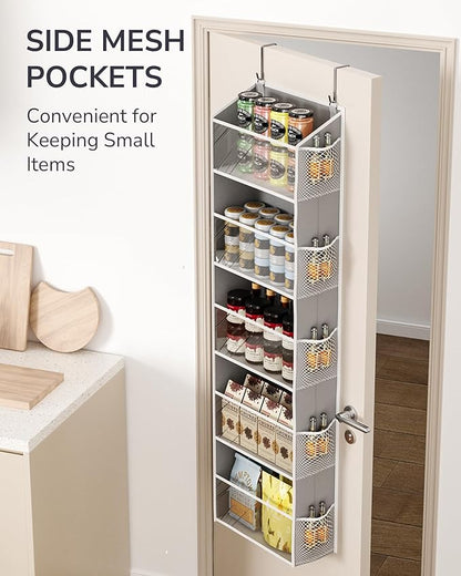 ULG 1-Pack Over Door Organizer with 5 Large Pockets 10 Mesh Side Pockets, 44 lbs Weight Capacity Hanging Storage Organizer with Clear Window for Bedroom Bathroom Kitchen, RV, Camper, Clear Grey
