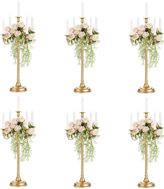 Sziqiqi Gold Candelabra Centerpieces for Tables 28in - Tall Candelabra Candle Holder for Wedding Gold Candlestick Holders for Table Centepiece Party Banquet Event