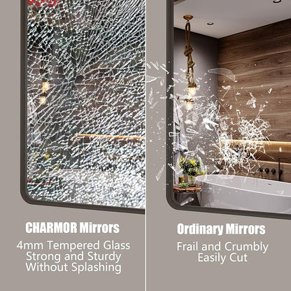 44x30 Bronze Bathroom Mirror, Brushed Metal Bathroom Vanity Mirrors for Wall, Rounded Corner Bronze Rectangle Mirror for Farmhouse, Bedroom, Anti-Rust (Horizontal/Vertical)