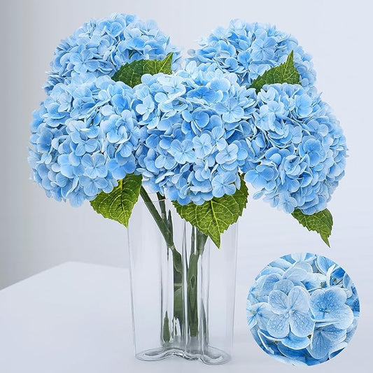 Waipfaru 4 PCS Hydrangea Artificial Flowers, Real Touch Blue Hydrangea Artificial Flowers, Full Latex Fake Hydrangeas for Home Decor Party Floral Arrangements Wedding Bouquets Centerpieces