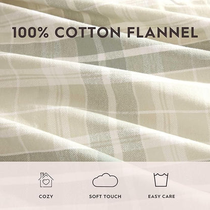 Laura Ashley - Flannel Sheets Twin Size, Anti-Pilling & Wrinkle Resistant Cotton, Touchably Soft for All-Season Comfort - Bed Sheets with Matching Pillowcase & Fitted Sheet (Mulholland Plaid Green)