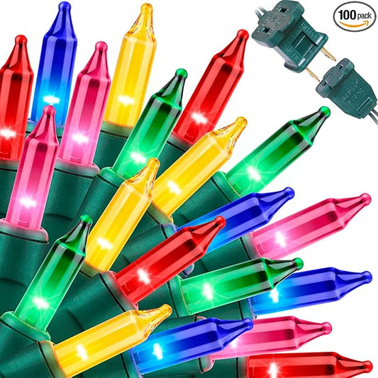 LAMPHOME Super-Bright Extendable Multi Christmas Lights Decoration 100Lights 19.6ft UL Certified Mini Bulb String Lights Set for Outdoor Christmas Tree Garden Holiday Party Patio Wedding Garland Decor
