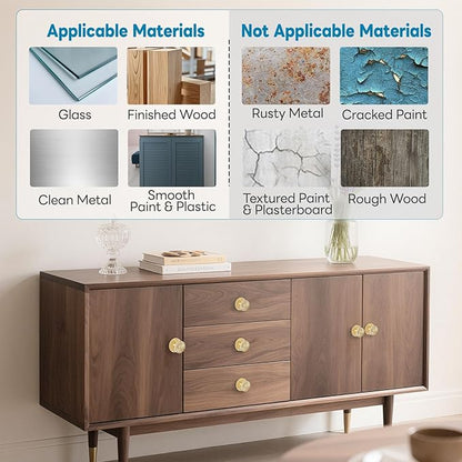 Self Adhesive Drawer Knobs, 2 Pack Self Stick Door Pull Handles, Zinc Alloy No Drilling Cabinet Knobs for Drawer, Closet, Window, Dresser, Sliding Barn/Glass Shower/Balcony Door (2, Gold)
