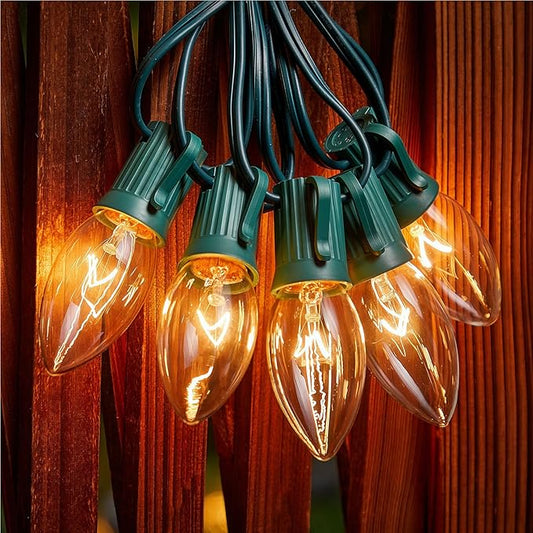 Minetom C9 Clear Christmas String Lights, 100FT 100 Bulbs Bright & Warm Outdoor Christmas Lights, Long Life C9 String Lights for Tree Patio Gazebo Wreath, Green Wire