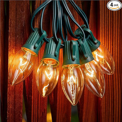 Minetom C9 Clear Christmas String Lights, 50FT 50 Bulbs Bright & Warm Outdoor Christmas Lights, Long Life C9 String Lights for Tree Patio Gazebo Wreath, Green Wire