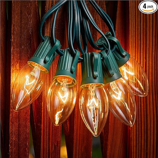 Minetom C9 Clear Christmas String Lights, 50FT 50 Bulbs Bright & Warm Outdoor Christmas Lights, Long Life C9 String Lights for Tree Patio Gazebo Wreath, Green Wire
