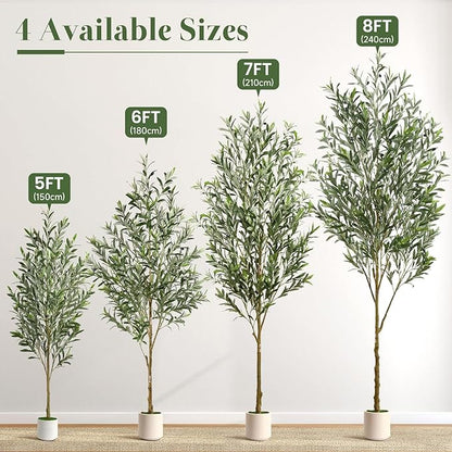 Alupssuc 7FT Artificial Olive Trees, Faux Silk Plant with Lively Artificial Trunk and Lifelike Fruits, Indoor Fake Potted Tree with White Planter for Modern Home Office Living Room Decor