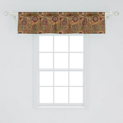 Ambesonne Paisley Window Valance, Vintage Inspired Multicolored Leaf Flower Motif in Earth Tones Print, Curtain Valance for Kitchen Bedroom Decor with Rod Pocket, 42" x 12", Army Green