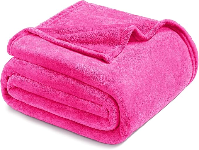 Exclusivo Mezcla Fleece Blanket Queen Size for Bed, Super Soft and Warm, All Season Use, Cozy, Plush, Lightweight, 90x90 Inches, Hot Pink