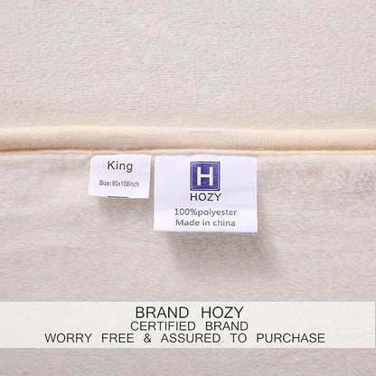 HOZY Soft Blanket Twin Size Fleece Warm Fuzzy Throw Blankets for The Bed Sofa Lightweight 350GSM Ivory 66"*90"